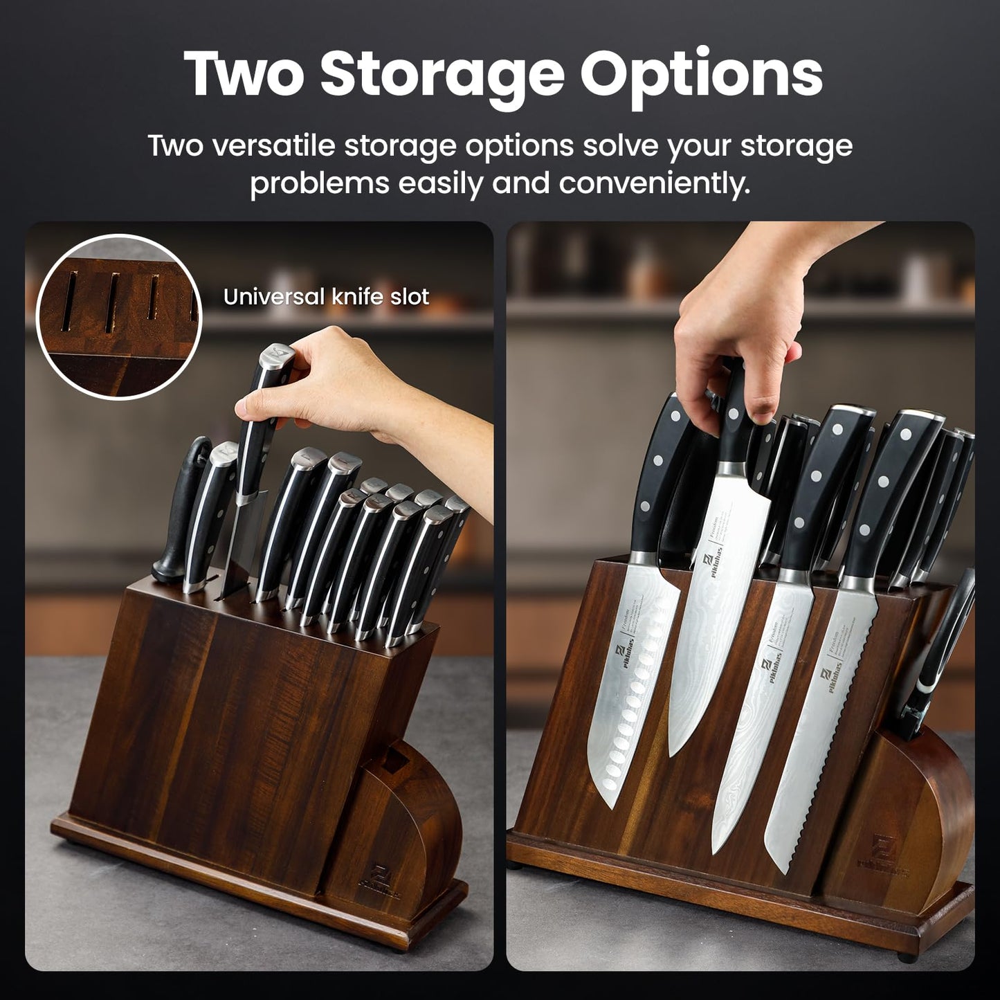 15 PC Magnetic Knife Sets for Kitchen with Block, Kitchen Knife Set Made of German High Carbon Stainless Steel Damascus Pattern as Gift for Couple, Wedding, Women or Mom with Gift Box
