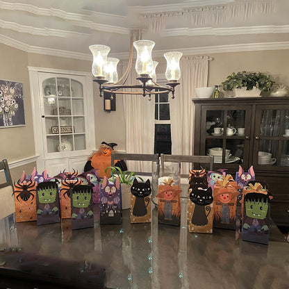 Haobell Halloween Treat Bags - 24pcs Trick or Treat Goody Bags with 24pcs Stickers, Gift Bag for Halloween Kids Party Supplies