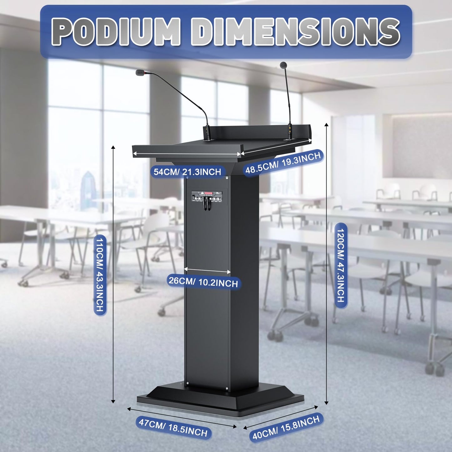 Easilywinlife Ultral Church Pulpit with 2MIC, 47” Pulpits for Churches, Podium Stand with Spacious Reading Platform, Lectern for Speeches, Classrooms, Performances, Presentations, Meetings