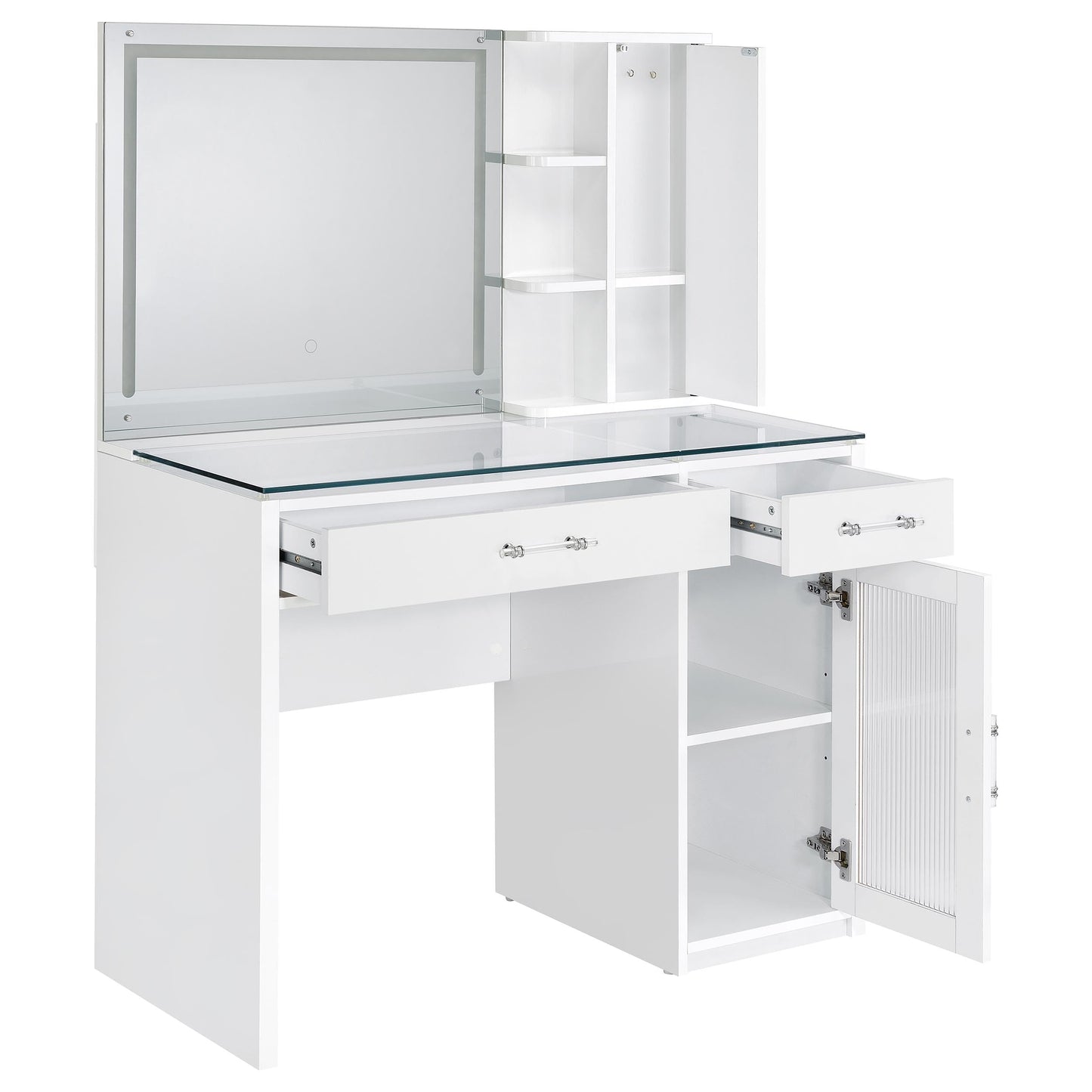 Coaster Home Furnishings Flora 2-Drawer Vanity Set with Led Mirror White High Gloss