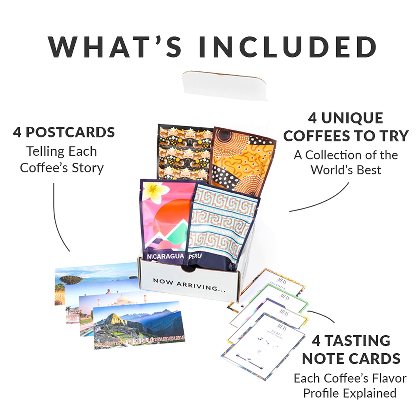 Atlas Coffee Club World of Coffee Discovery Set - Gourmet Coffee Gift Sampler - 4-Pack Variety Box of the World’s Best Single Origin Coffees - Freshly Ground Coffee