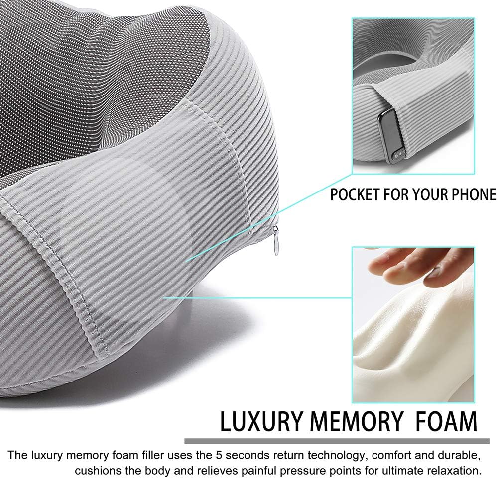 Travel Pillow, Memory Foam Neck Pillow with 360-Degree Head Support, Comfortable for Airplane & Home Use