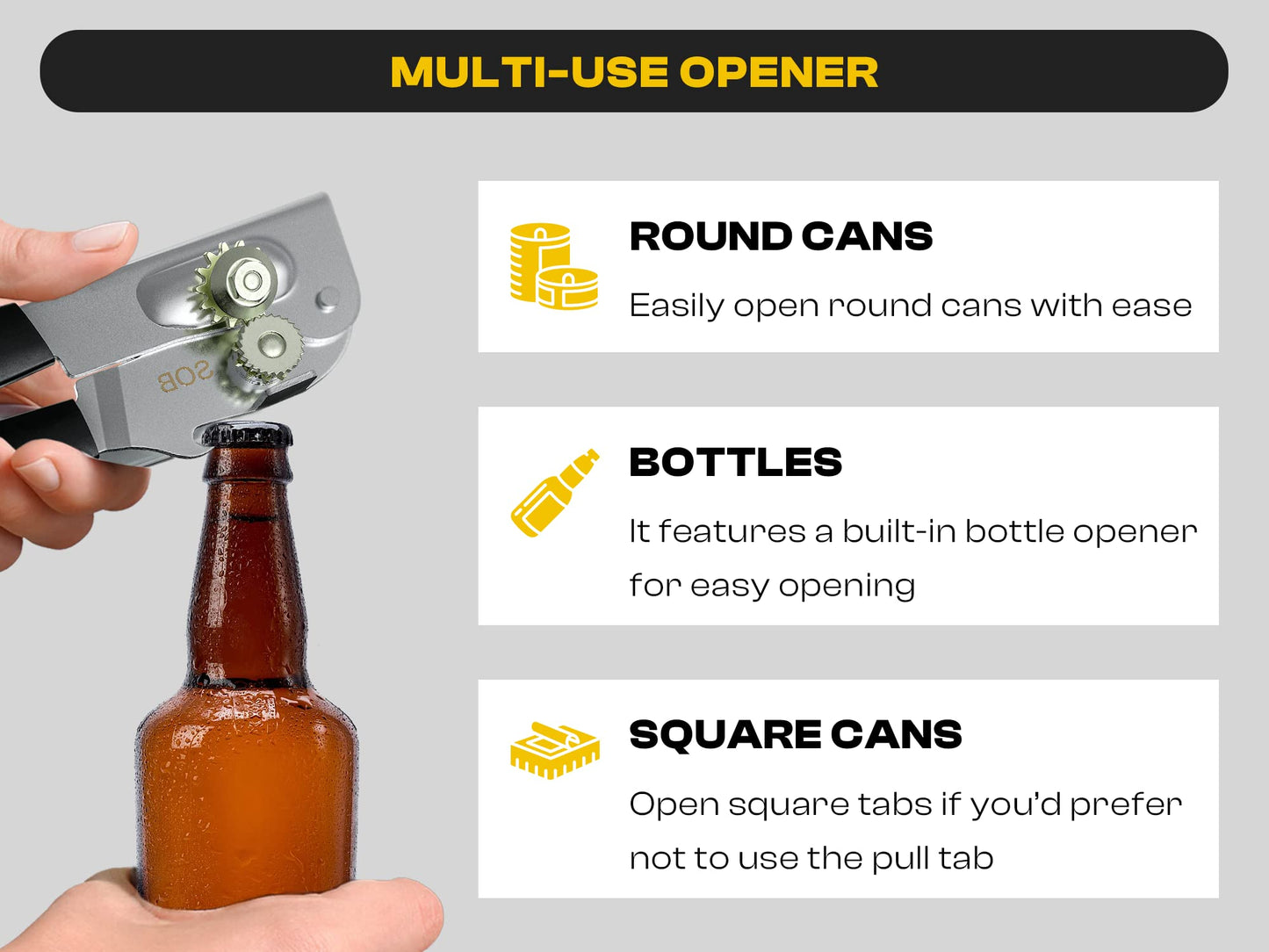 Heavy Duty Can Opener with Magnet – Commercial Can Opener Manual for Seniors, Hand Held, Sharp Blade, Smooth Edge – Folding Knob for Easy Storage, Built in Bottle Opener
