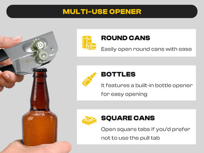 Heavy Duty Can Opener with Magnet – Commercial Can Opener Manual for Seniors, Hand Held, Sharp Blade, Smooth Edge – Folding Knob for Easy Storage, Built in Bottle Opener