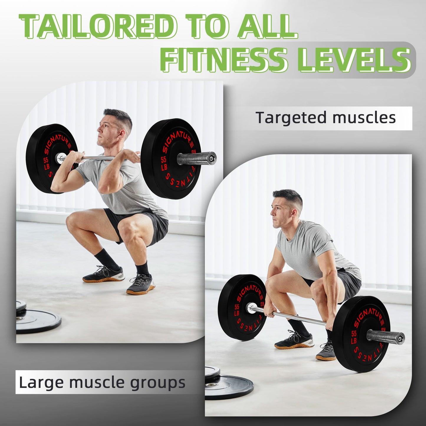 Fitvids 2" Olympic Bumper Weight Plates Set for Barbell – 370LB Set (10/15/25/35/45/55 Pair) – Colored