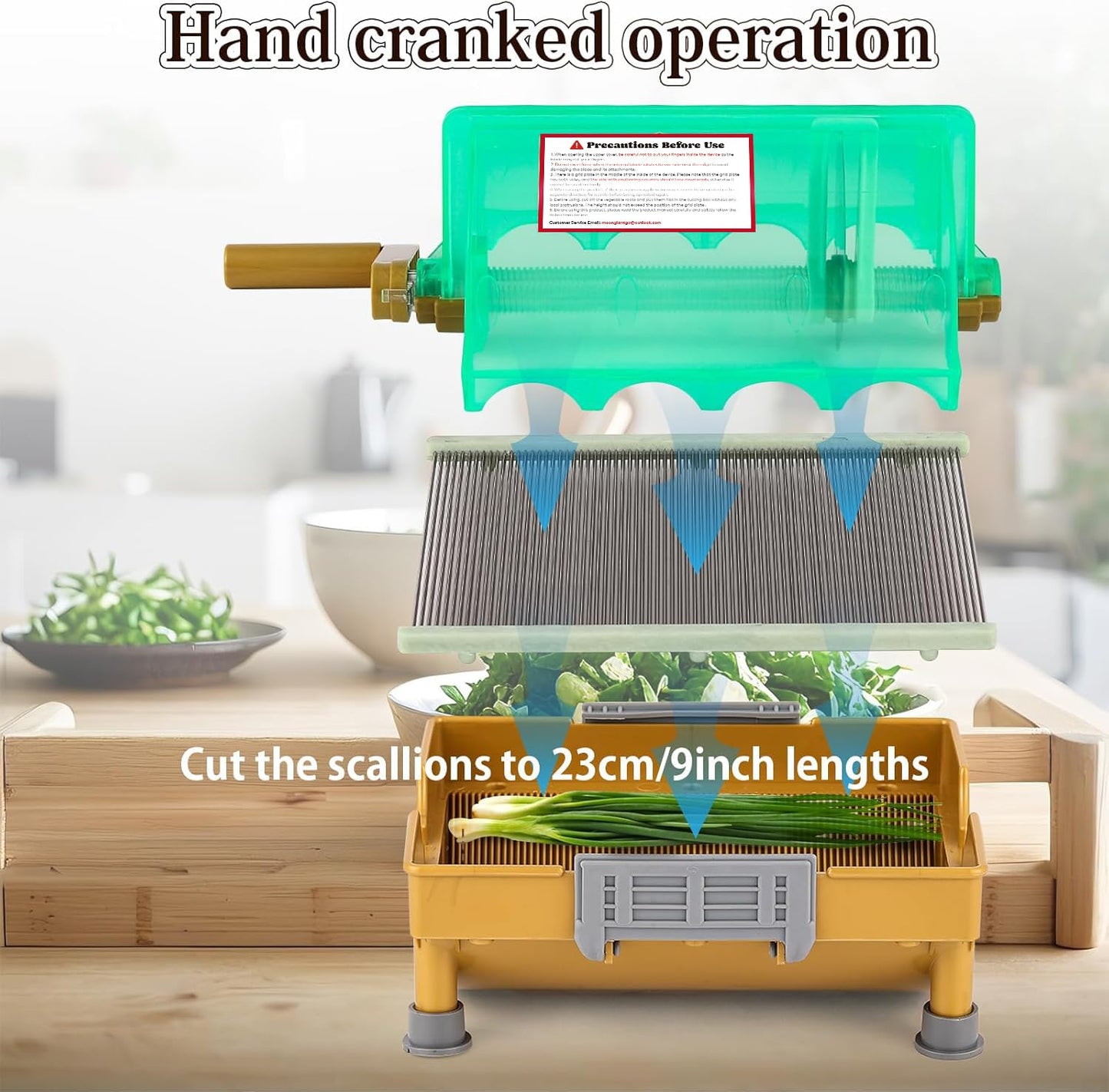 Moongiantgo Commercial Hand Scallion Cutter Green Onion Chopper Shredder Slicer, Stainless Steel Blade, Make 3MM Chopped Scallions/Green Onions/Spring Onions/Leeks/Cilantro/Garlic (Hand Crank)