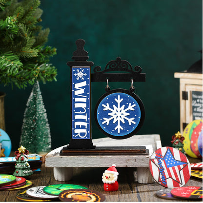 RattanView 41 Pcs Interchangeable Seasonal Decor Mini Standing Sign Farmhouse Convertible Holiday Wood Welcome Sign for Summer 4th of July Home Sweet Home Table Decor(Black)