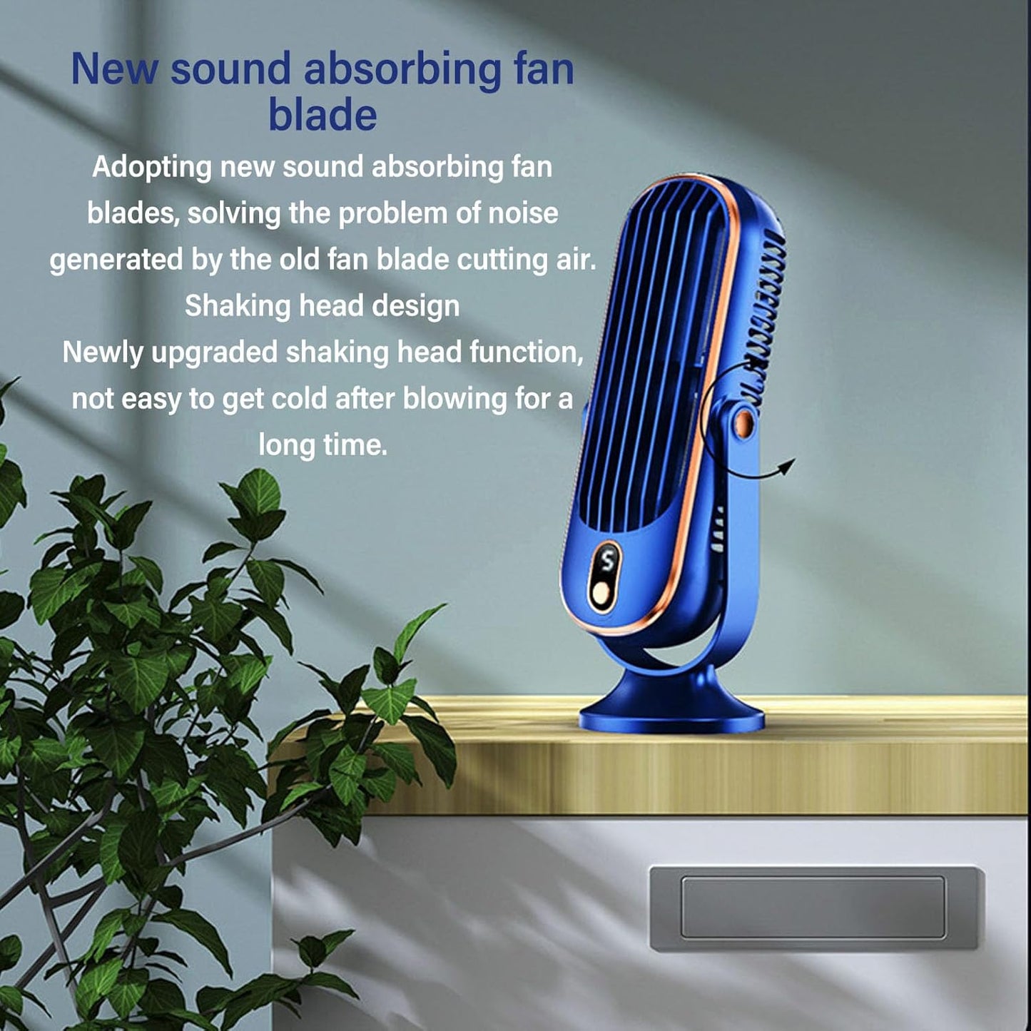 Haofy Table Tower Fan - USB Plug-In Quiet Motor Fan for Bedrooms and Offices (Blue)