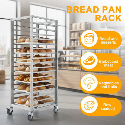 18 Tier Aluminum Home Commercial Kitchen Bakery Cooling Rack with 4 Wheels Commercial Bun Pan Bakery Rack for Restaurant Cafeteria Pizzeria