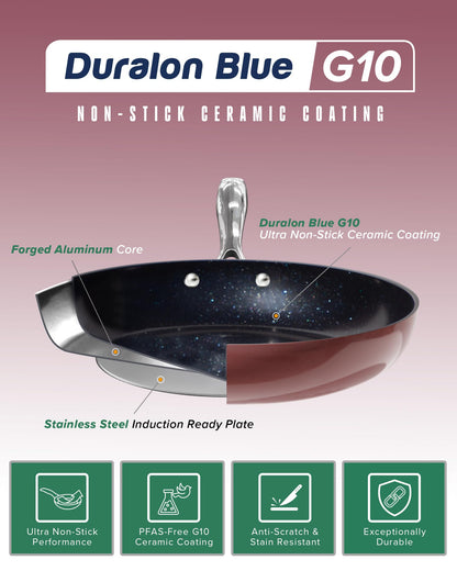 Nuwave Lux 13-Piece Premium Cookware Collection, Healthy G10 Duralon Blue Ceramic Nonstick, Ultra Durable, PFAS-Free, Lightweight & Works on All Cooktops