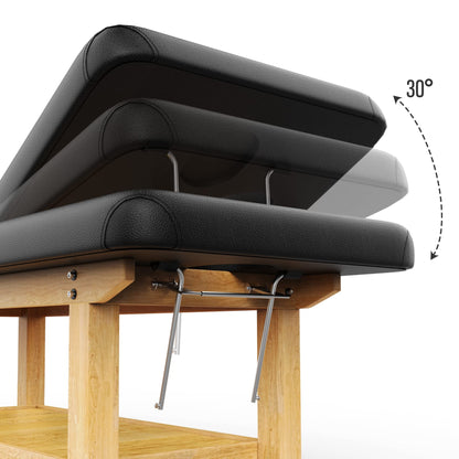 Wood Wide Stationary Massage Table for Treatment Table Physical Therapy Table Spa Facial Bed, PU Leather 31.5'' Wide 75'' Long Heavy Duty Professional Stationary Massage Bed - Black, 4-Legged