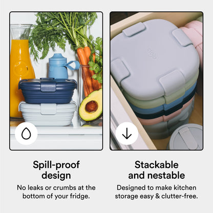 STOJO Collapsible Sandwich Box – 24oz, Reusable Food Storage Container, Silicone Bowl for Hot/Cold Food – Meal Prep, Lunch, Camping, Hiking – Dishwasher Safe (Cashmere, Set of 1)