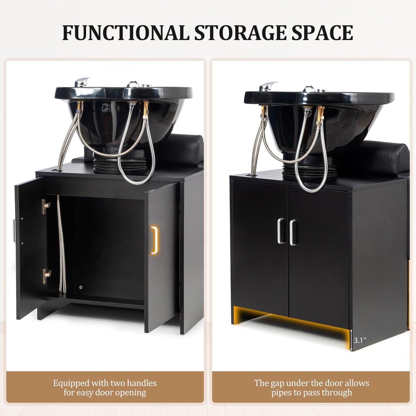 OmySalon Salon Shampoo Bowl and Chair, Hair Washing Station w/Tilting Sink & Storage Cabinet, Backwash Barber Chair for Barbershop Beauty Spa Massage Hairdressing