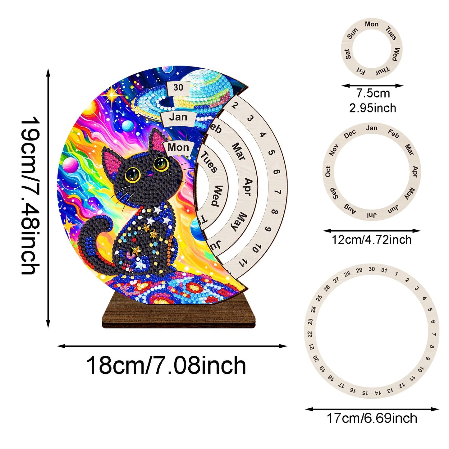 F-CANLAN 5D Diamond Painting Decorations Ornaments - Black Cat Calendar Decorated Desktop Diamond Painting with Gem Cat Calendar Decorated Desktop Paint with Diamonds for Room Decor (19X18 CM)