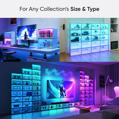 FANTAQI Smart LED Shoe Boxes Sneaker Display Case, Stackable Shoe Storage Organizers, Collection Crate, Figures & Collectibles Showcase (4-Pack Starter Kit)