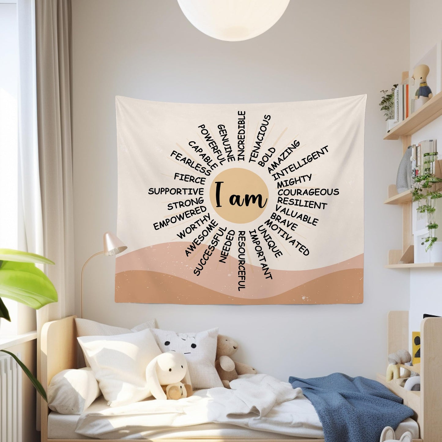 MNOSAIOO Inspirational Boho Sun Wall Tapestry Hanging for Classroom Kids, I Am Brave Important Tapestry, Motivational Mental Health Tapestries Wall Decor for Bedroom Therapy Office Home 60x50 inch