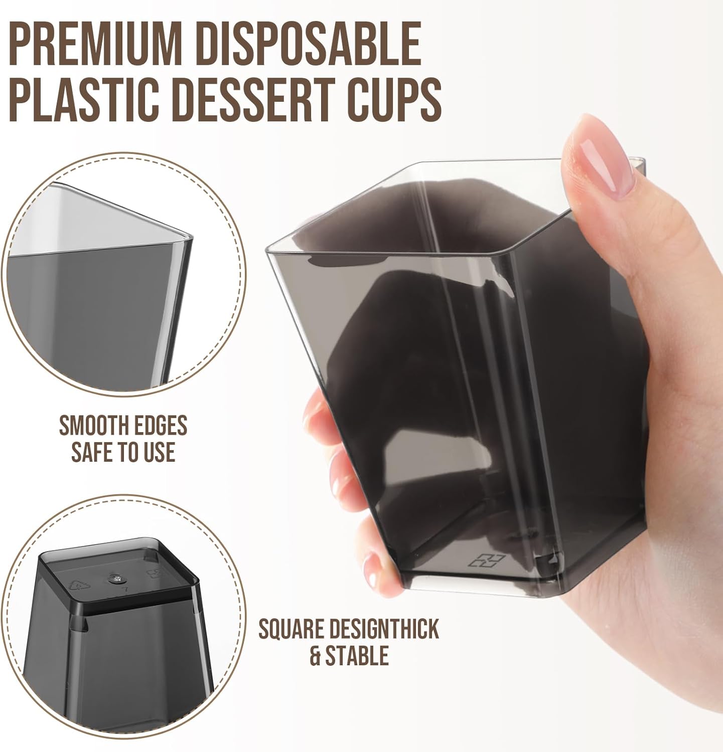 25 5 oz Mifoci Pcs Black Plastic Dessert Cups Appetizer Cups for Parties Mini Square Disposable Dessert Bowls Parfait