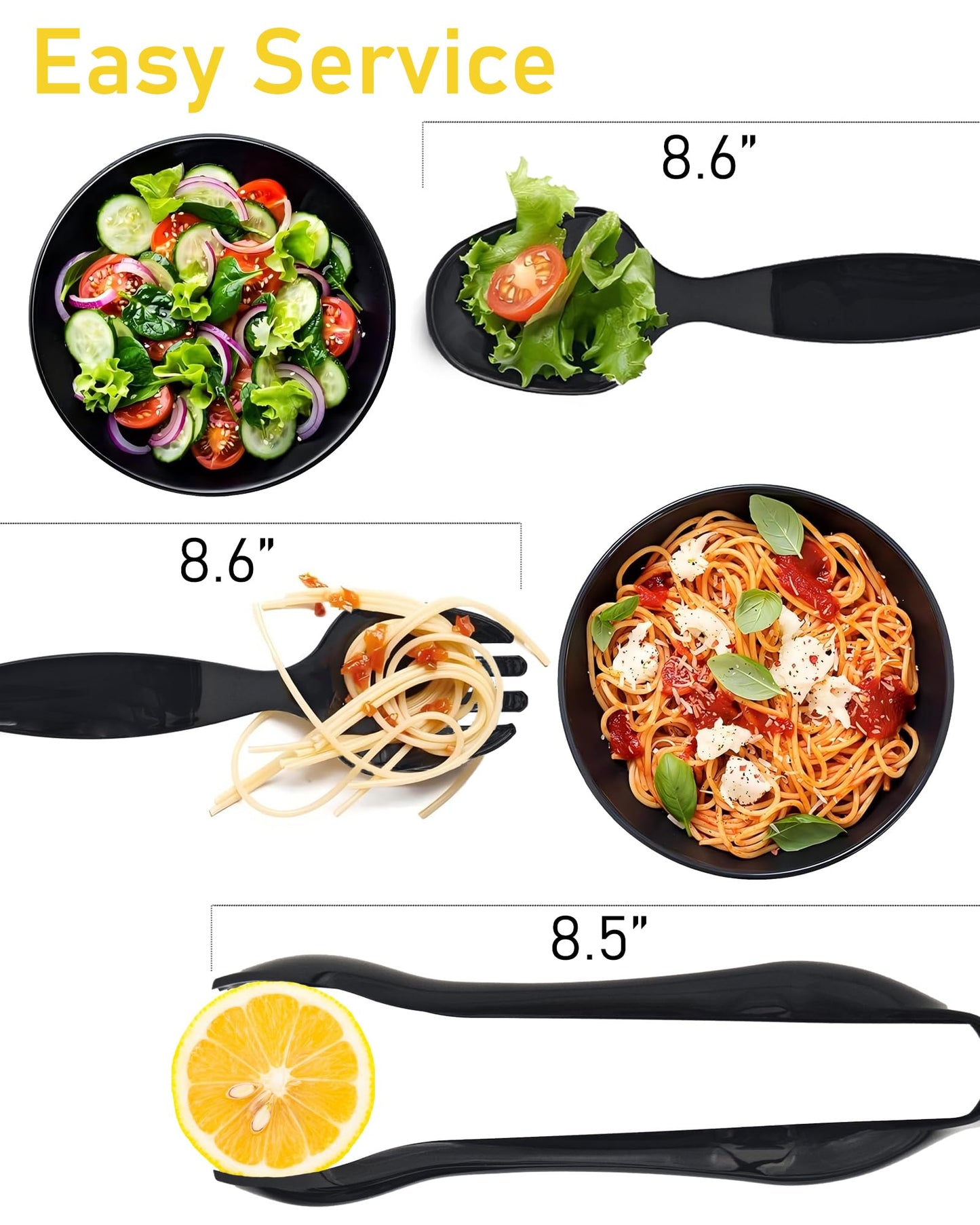 Plastic Serving Utensils 36PCS, Disposable Serving Utensils for Buffets Events Parties - 12 Sets of Heavy Duty Plastic Serving Spoons, Forks, Tongs for Wedding/Birthday/Catering Events (Black)