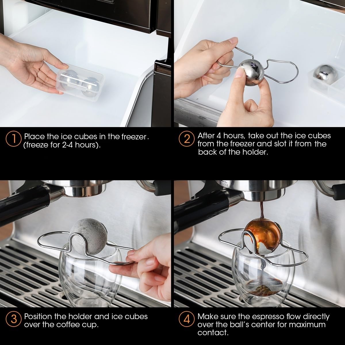 AIEVE 2 Pack Espresso Cooling Ball, Stainless Steel Frozen Ice Rock for Coffee, Espresso Accessories Extract Brew Chilling Tool Chiller Gift for Birthday, Valentine's Day, Christmas