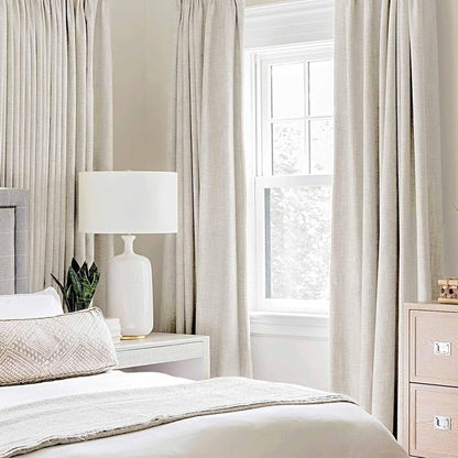 MIULEE Linen Texture Curtains - 100% Blackout Thermal Insulated Drapes | Beige, 52x45 Inch (2 Panels)