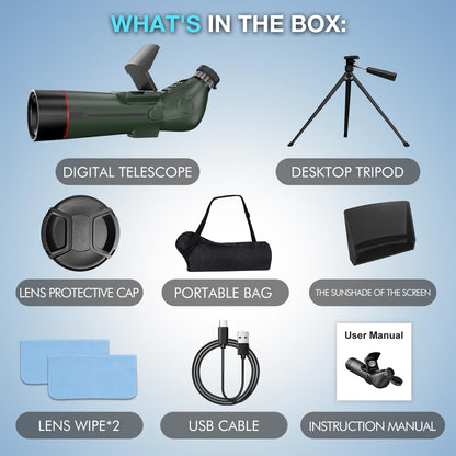 Smart Telescope Digital Spotting Scope with Tripod Electronic 78mm Large Objective Lens 2.8'' Extended Screen for Stargazing,Bird Watching,Hiking,Wildlife Viewing,32GB SD Card Carrying Bag