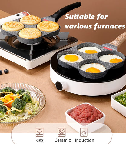 HUPECHAM 4-Cup Egg Pan Nonstick, and Granite Egg Frying Pan, Versatile Breakfast Skillet for Eggs, Pancakes, Plett, Crepes, Compatible with Gas Stove and Induction Cooktop