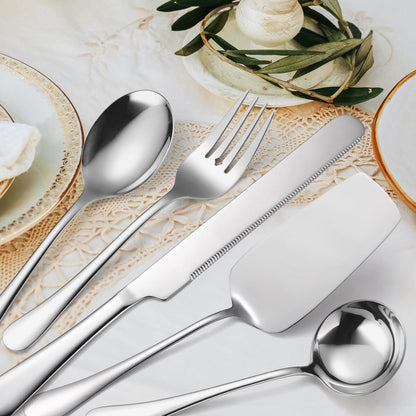 A · HOUSEWARE Serving Utensils 7 Pieces Stainless Steel Flatware include Cake Knife Server Large Spoon Spatula Big Fork Pefect For Festival Parties Buffet Catering Silverware