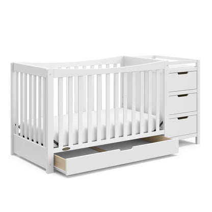 Graco Remi 4-in-1 Convertible Crib & Changer – GREENGUARD Gold Certified, Fits Standard Crib Mattress, Converts to Toddler Bed and Full Bed, 4 Adjustable Mattress Heights (White)