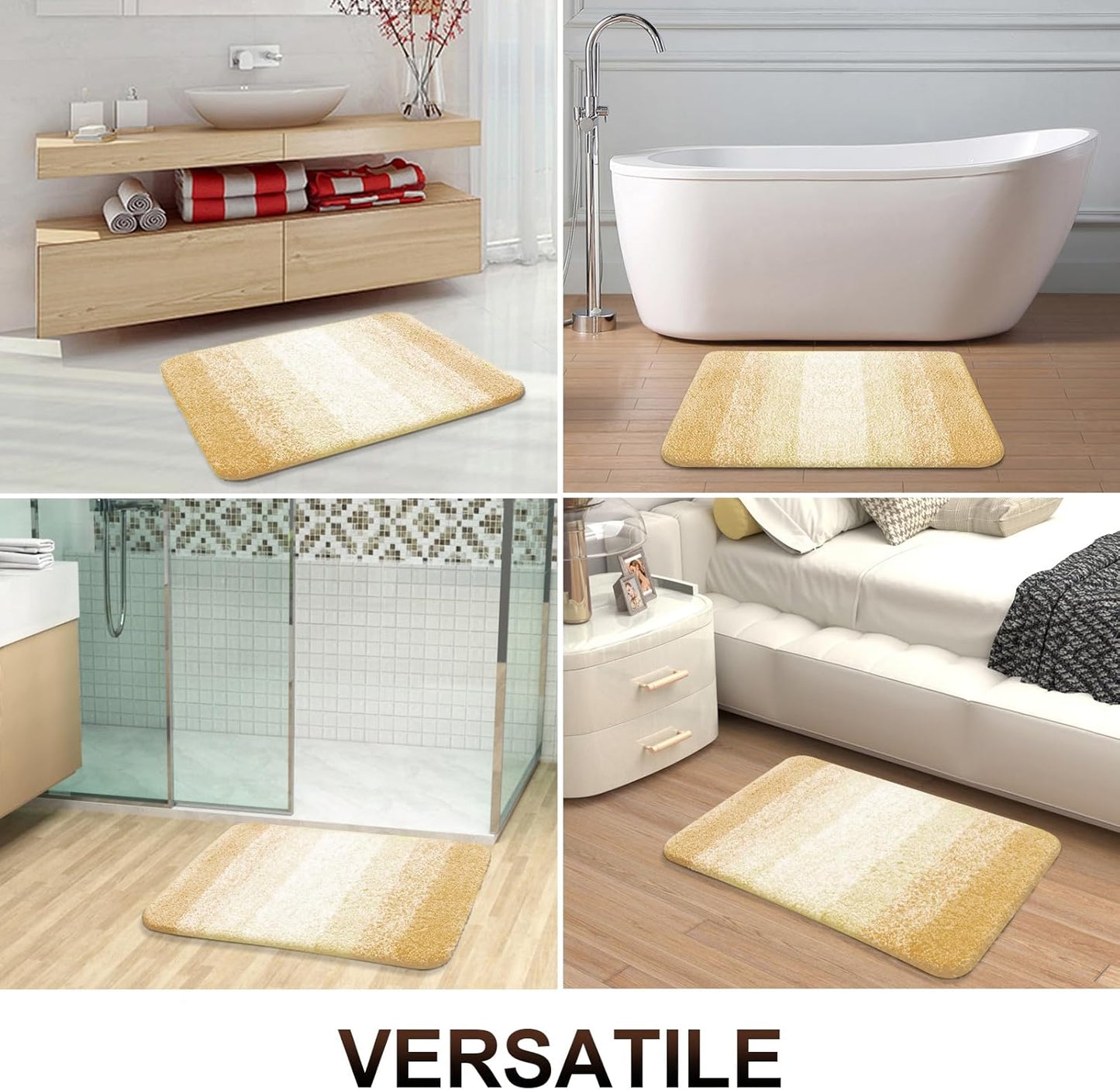 OLANLY Luxury U-Shaped Toilet Rugs - Extra Soft Microfiber Bath Mat, Non-Slip, 24x20, Light Yellow