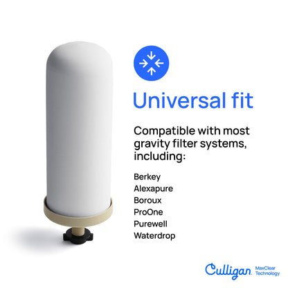 Culligan MaxClear 7” Gravity Water Filter Replacement Compatible with ProOne & Berkey Water Filter Systems, Ceramic & Carbon Filter NSF/ANSI Certified, Reduce Total PFAS, Microplastics & Lead, 2-Pack