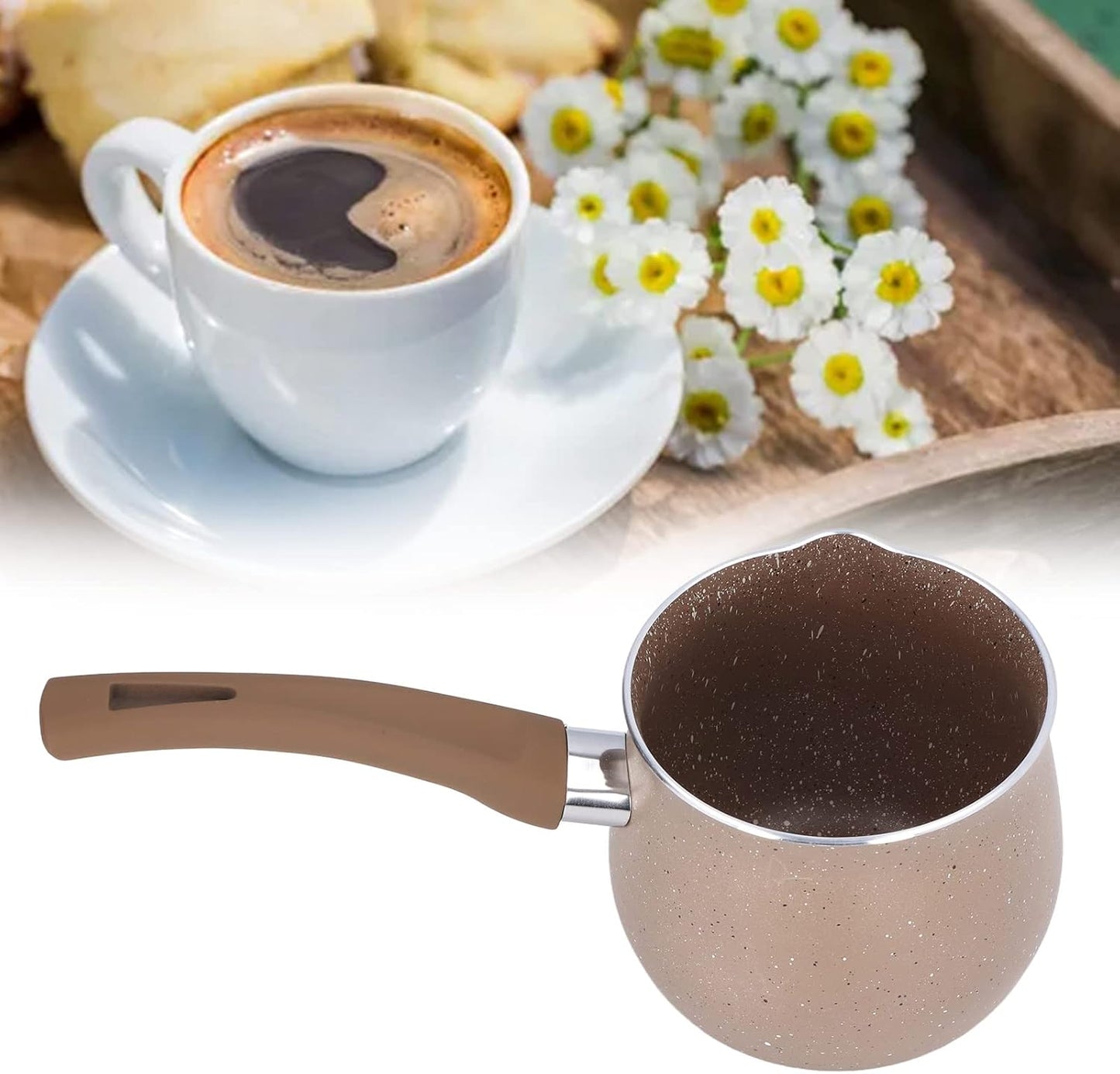 10cm Dia Nonstick Milk Pan, Aluminum Alloy Saucepan with Pour Spouts, Small Soup Pot