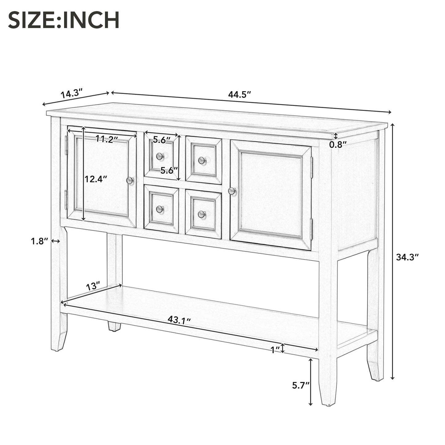 Amposei Modern Farmhouse Wood Buffet 45-Inch Entryway Console Table with Storage, Sideboard Cabinet with Drawers & Shelf for Living Room Kitchen Hallway, Dark Blue