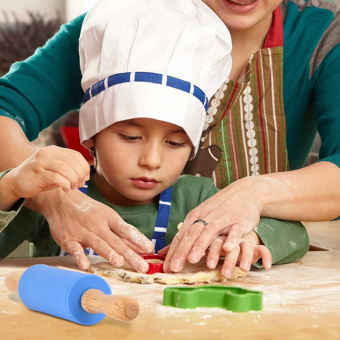 Mini Silicone Rolling Pin for Kids, Non-stick Wood Handle, 9 Inch, 2 Pack