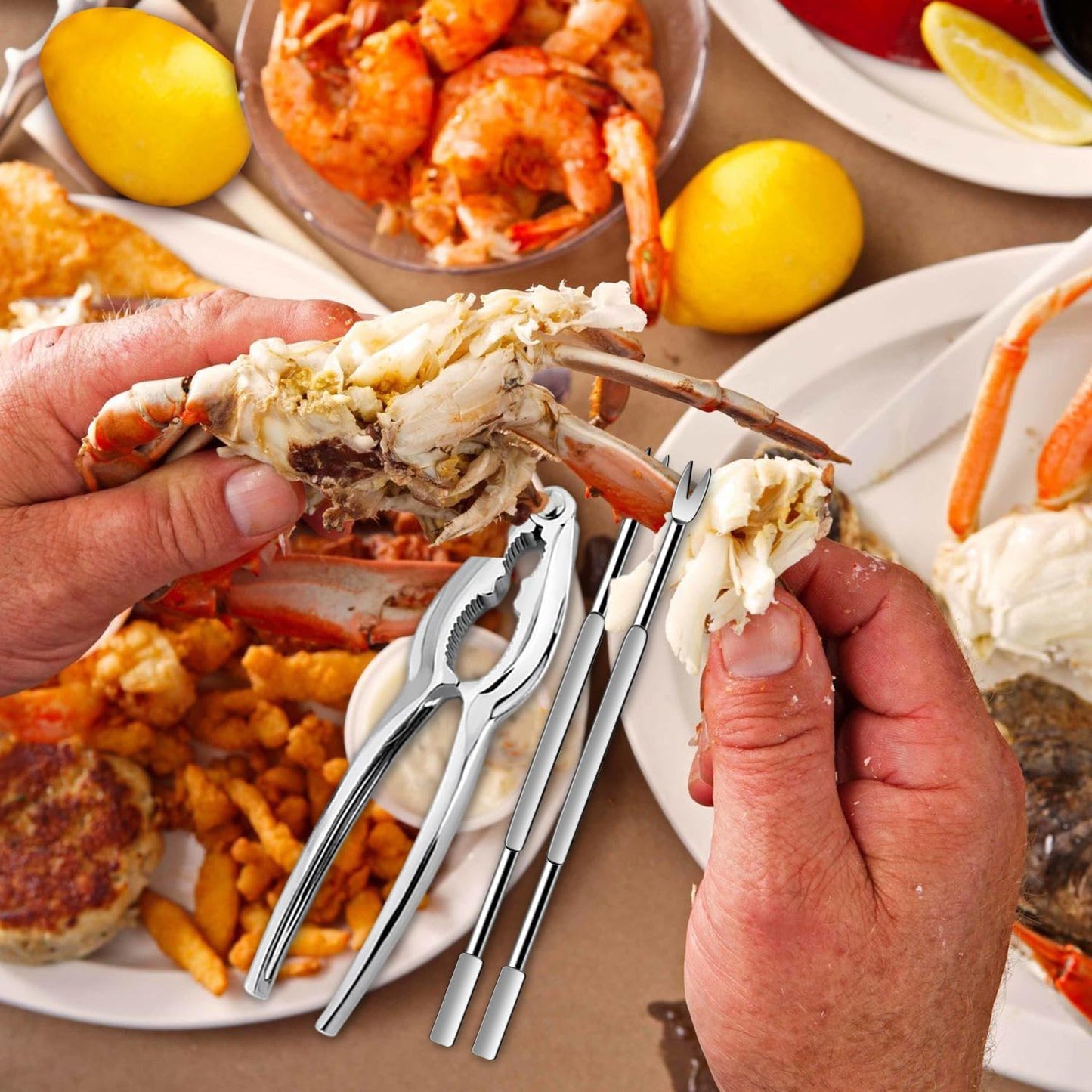16 Set, Set Pcs Lobster Crackers and Picks Crab Leg Cracker Tools, Stainless Steel Seafood Lobster Crackers & Forks Nut