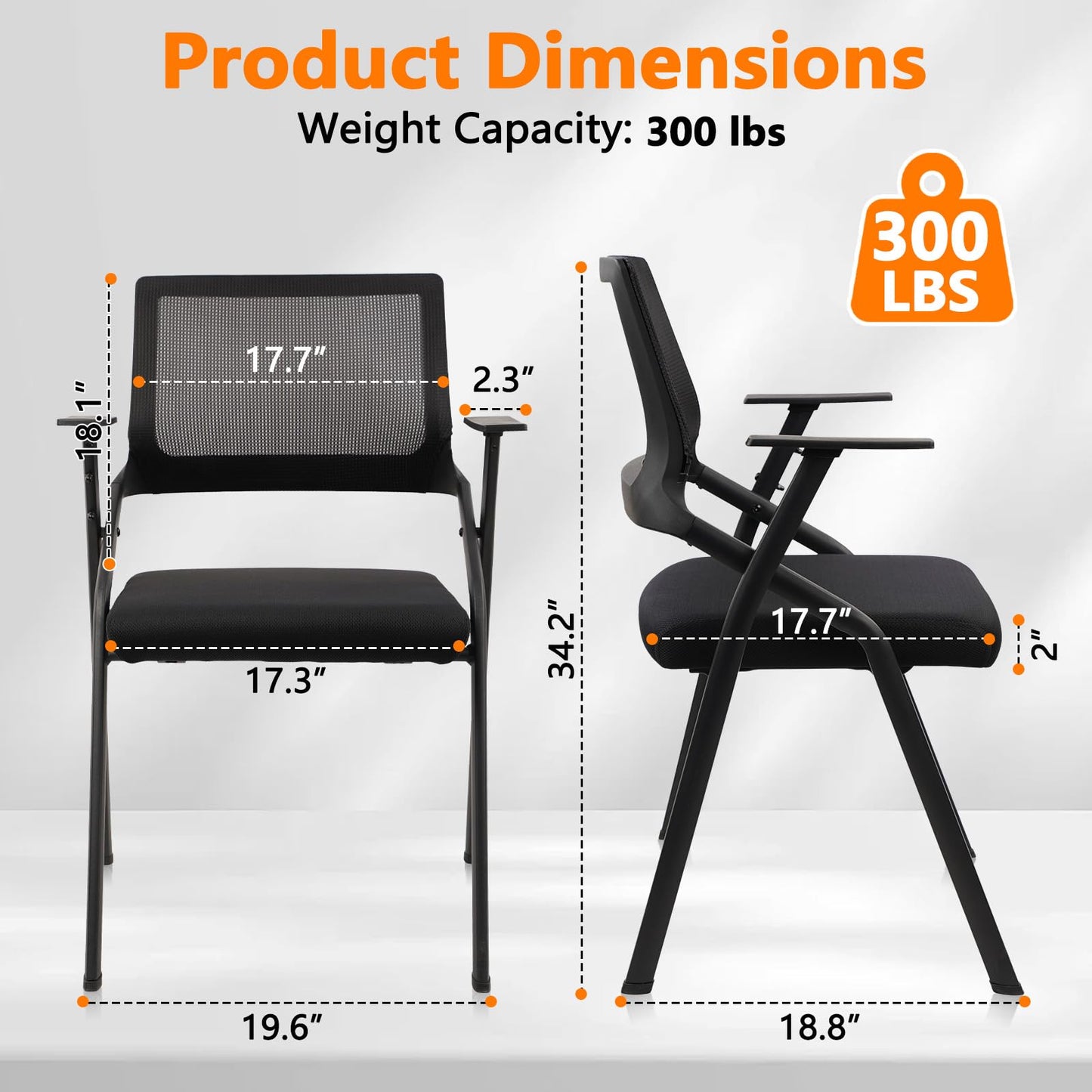 CLATINA Stackable & Foldable Office Chairs with Ergonomic Lumbar Support and Thickened Seat Cushion, Folding Mesh Fabric Reception Guest Chair for School Church Conference Waiting Room Black (8 pk)