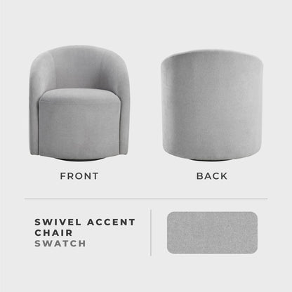 Lexicon 360 Degree Swivel Accent Chair, Boucle Fabric Arm Chair with Metal Swivel Base and Sloped Arms for Living Room/Bedroom/Office, Light Gray