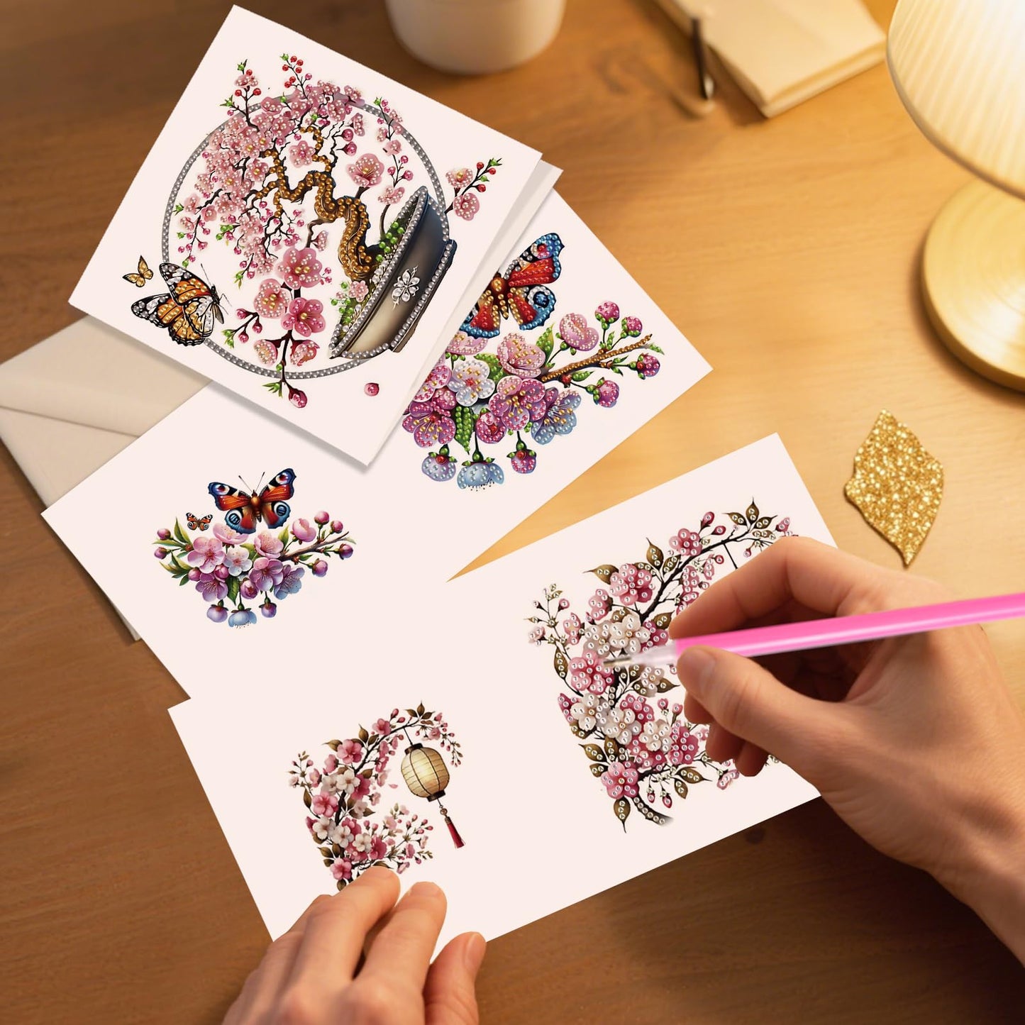 JZHYOAN 6 Packs Flower Diamond Painting Greeting Cards Kits for Adults DIY Diamond Art Birthday Card with Envelopes Gem Art and Craft Card Making Kits for Birthday Holiday Gift Butterfly