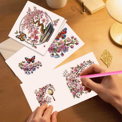 JZHYOAN 6 Packs Flower Diamond Painting Greeting Cards Kits for Adults DIY Diamond Art Birthday Card with Envelopes Gem Art and Craft Card Making Kits for Birthday Holiday Gift Butterfly