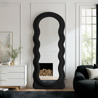 Anpark Full Length Mirror 71"x30" Irregular Wavy Full Body Wall Mounted Floor Mirror with Stand Black Flannel Frame Leaning Hanging Wall for Bedroom Entrance Hallway