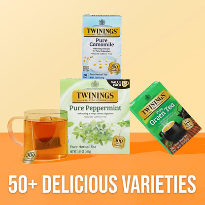 Twinings Pure Peppermint Herbal Tea - 50 Individually Wrapped Bags | Fresh Minty Flavor, Caffeine-Free, 300 Total Teabags