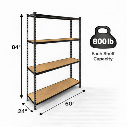 PRO&Family Heavy Duty Shelving Unit - Industrial Garage Storage Rack Z- Beam Storage Shelf Shelf Organizer Metal Wood Storage Shelves System (24"x 60"x 84", 4)