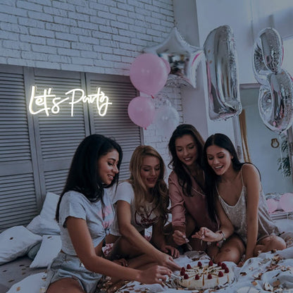 Let's Party Neon Sign, LED Neon Lights for Bedroom Wall Decor, Art Decorative Lights for Bachelorette Party, Engagement Party, Birthday Party, Living Room, Gamer Room Decor Aesthetic (Warm White)