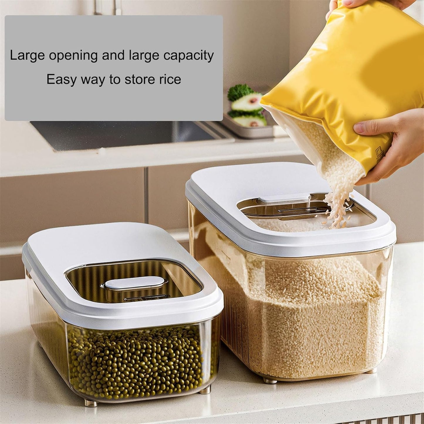 HOFSIN Rice Storage Container, Airtight Food Storage Containers 11-22 Lbs, Rice Dispenser with Measuring Cup and Small Bin for Flour Cereal Pasta Grain, Pet Bird Food Container (Small-11LBS)