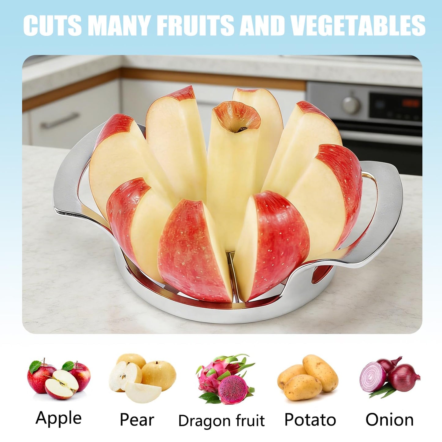 Apple Slicer,12 Blade Extra Large Apple Corer, Heavy Duty Stainless Steel Apple Cutter and Divider，Easy to Use, Time-Saving,Kitchen Tool (12 Blades)