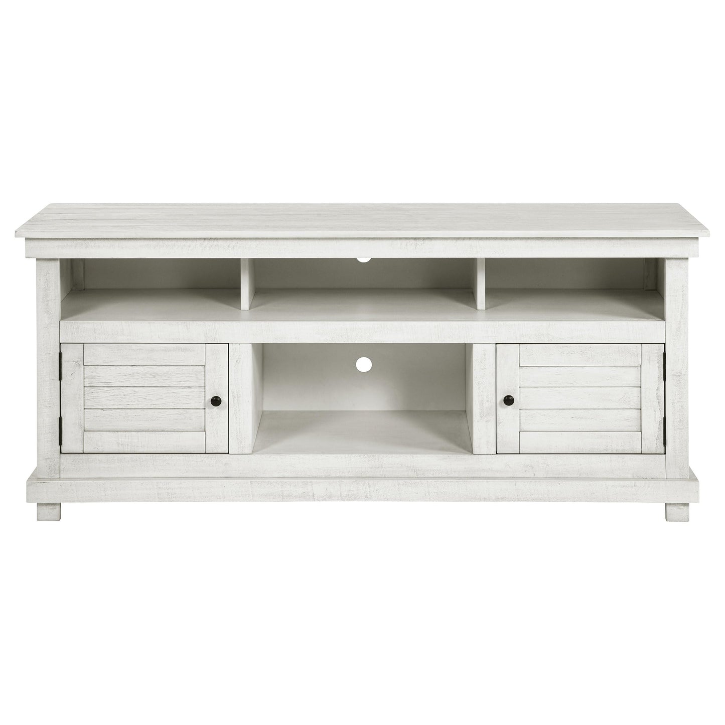 Coaster Home Furnishings - Payne - Wood - TV Stand with Two Door Cabinets, Shelves, Roughhewn Details and Farmhouse Style - Living Room - 60-Inch - Distressed White - 710052