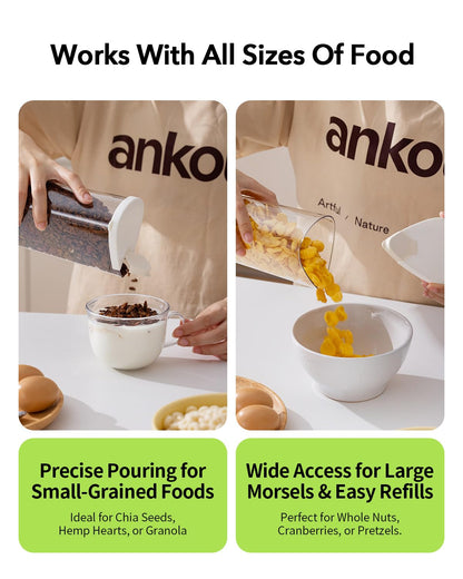 Ankou Rotating Food Storage Containers Set of 6, 23oz (690ml) Clear PET Jars with Dual Pour Lids, 360° Lazy Susan Pantry Organizer for Snacks, Cereal, Nuts, Oats & Dry Foods, Kitchen Grain Dispenser