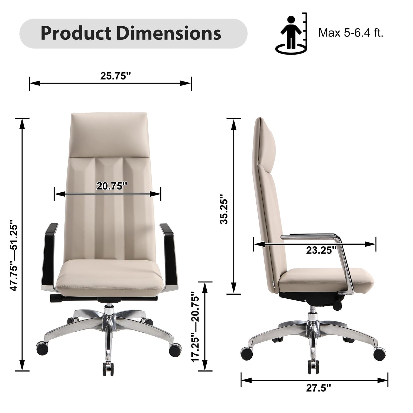 Ergonomic High Back Office Chair, Big and Tall Office Desk Chairs with Adjustable Height and Tilt Angle, Mid Century Modern Computer Desk Chair, Leather Executive Chair for Home Office(Khaki)