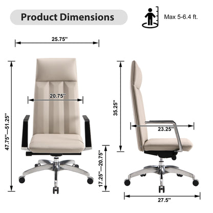 Ergonomic High Back Office Chair, Big and Tall Office Desk Chairs with Adjustable Height and Tilt Angle, Mid Century Modern Computer Desk Chair, Leather Executive Chair for Home Office(Khaki)