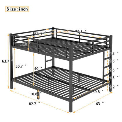 Bellemave Adults Bunk Bed Queen Size, Queen Size Bunk Beds Frame with Safety Guardrail and Build in Ladder, Easy Assemble Bunkbeds, Mattress Not Included, Black
