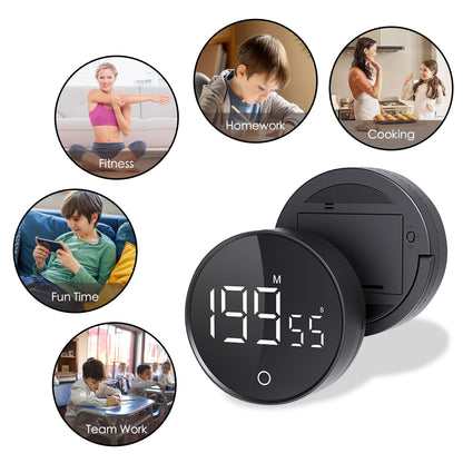 RZASL Digital Kitchen Timers, Magnetic Rotary Timer with Large LED Display, 3 Volume Levels, 0-199Min Countdown/Up, Easy Operation for Cooking, Studying, Fitness, Kids & Seniors
